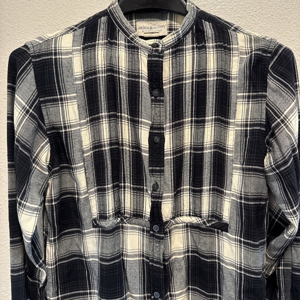 RALPH‎ LAUREN DENIM & SUPPLY Black Ivory Buffalo Check Flannel Shirt Sz M Cotton